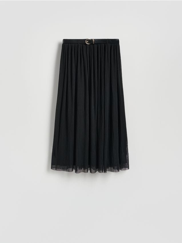 Reserved - Plisowana spódnica z paskiem - czarny