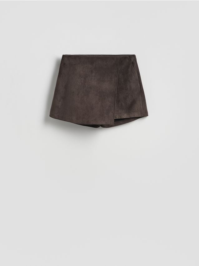 Reserved - Szorty z zakładką - ciemnobrązowy