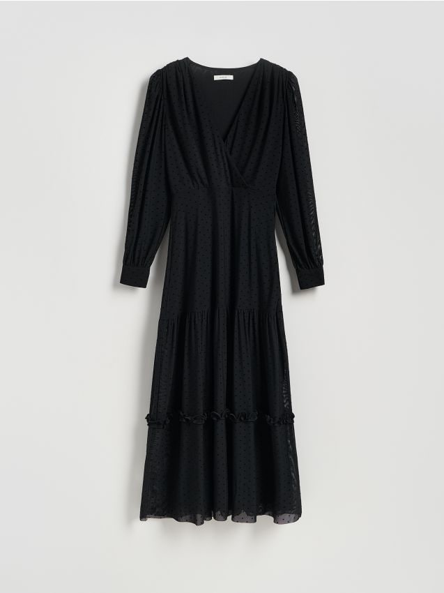 Reserved - Sukienka maxi w grochy - czarny