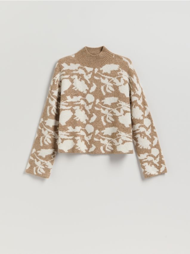 Reserved - Wzorzysty sweter z półgolfem - wielobarwny