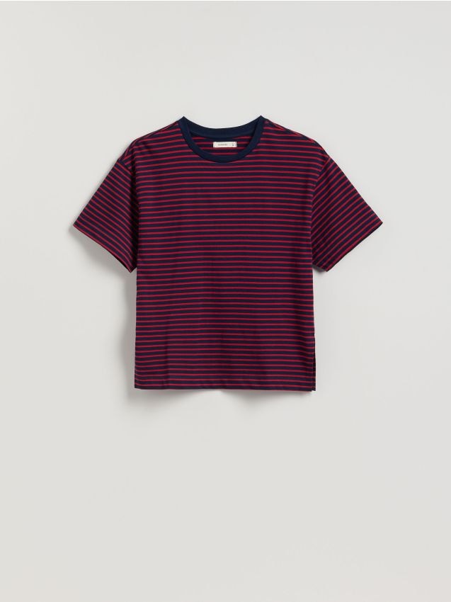 Reserved - Bawełniany t-shirt w paski - karminowy