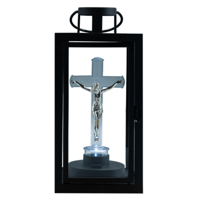 Latarenka LED krzyż z otwieranymi drzwiami zimny biały 10 x 10 x 21 cm czarny CORTINA POLAND