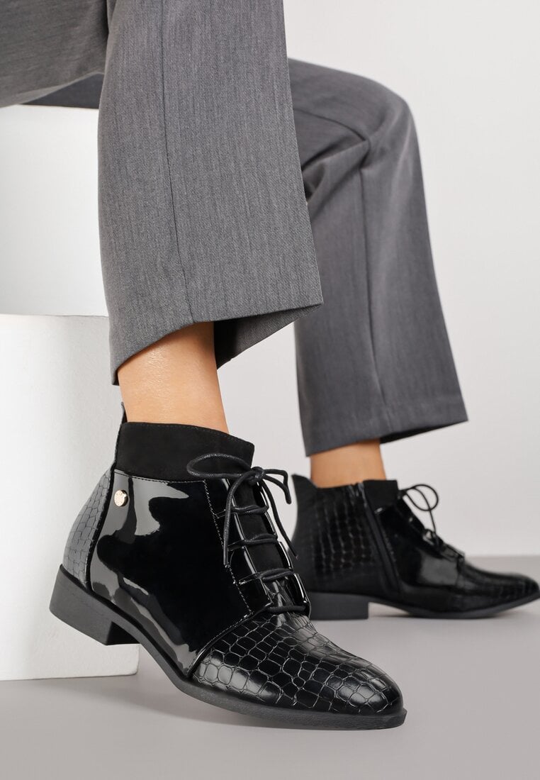 Czarne Sznurowane Botki Vices z Eleganckim Stylu Viellie