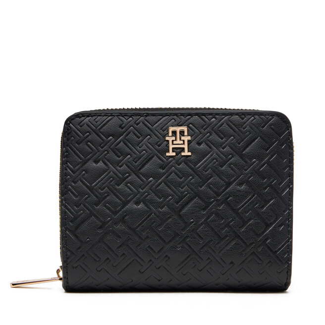 Portfel damski Tommy Hilfiger Th Icon Med Za Flap Mono AW0AW17743 Czarny