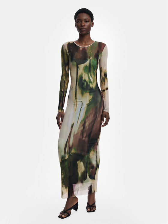 Desigual Sukienka codzienna Godiva 25WWVK41 Zielony Slim Fit
