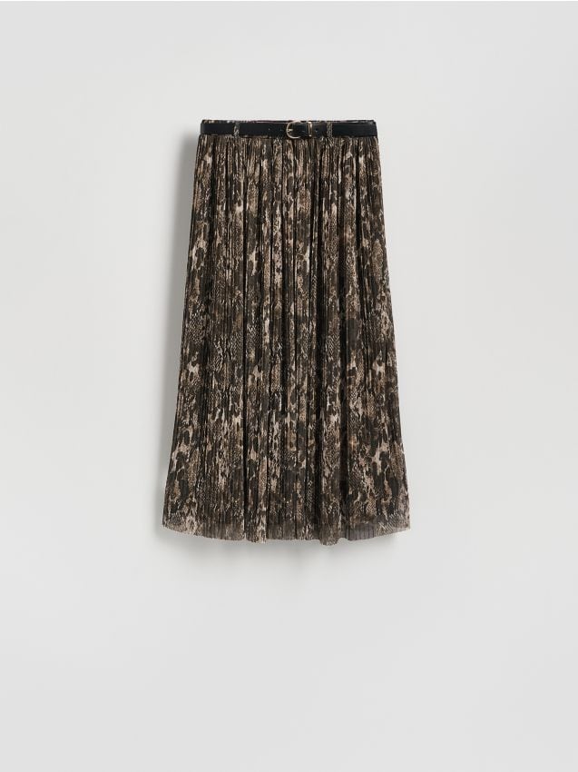 Reserved - Plisowana spódnica z paskiem - wielobarwny