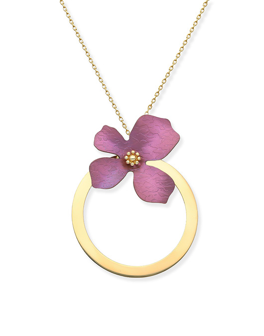 Naszyjnik srebrny pozłacany z fioletowym tytanowym kwiatem