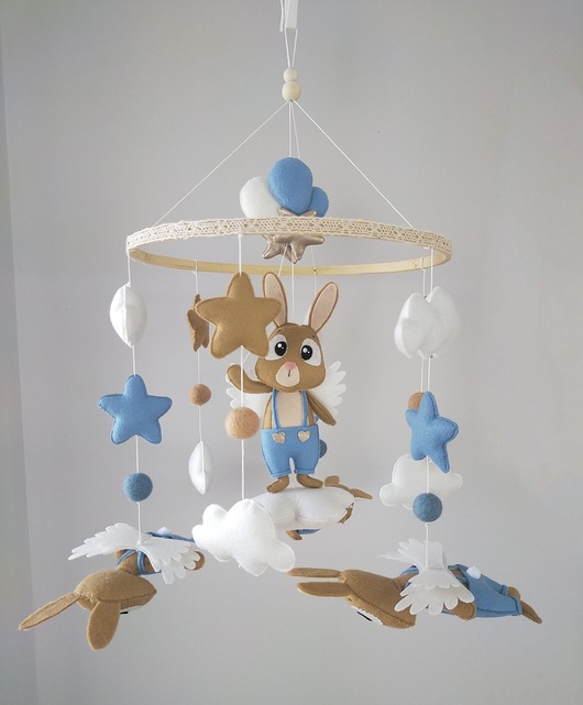 Ekskluzywna karuzela handmade , króliczki, baloniki i chmurki