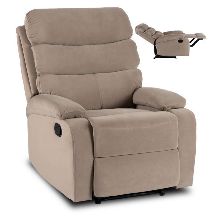 Fotel Rozkładany z Podnóżkiem KOBE Beżowy Welurowy Nowoczesny