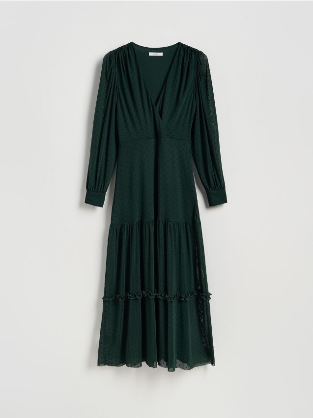 Reserved - Sukienka maxi w grochy - morski