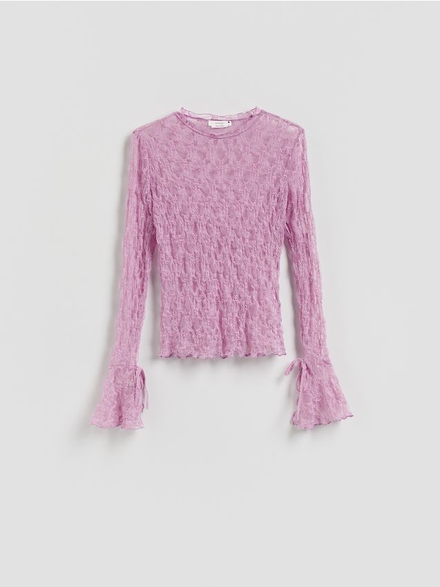 Reserved - Koronkowa bluzka z wiązaniami - fioletowy