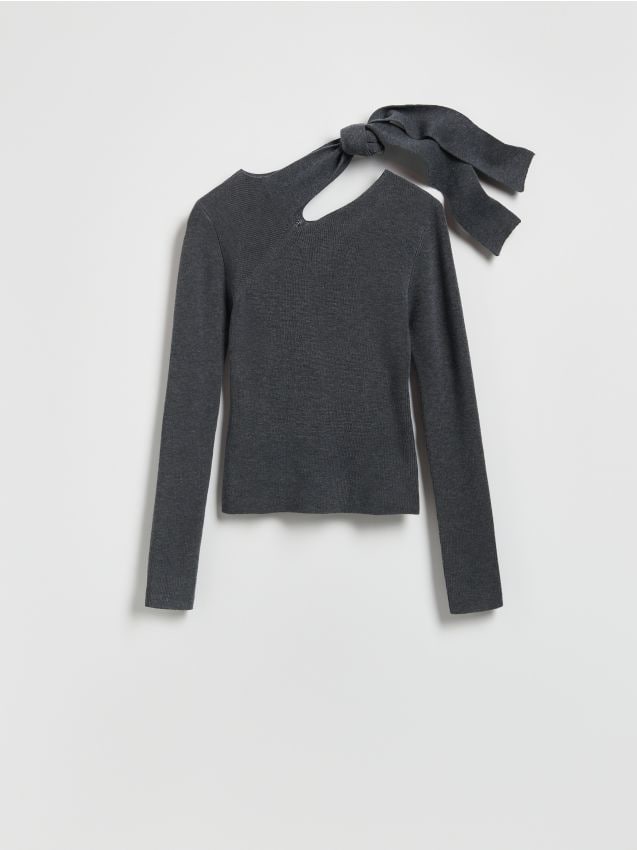 Reserved - Sweter z asymetrycznym wiązaniem - ciemnoszary