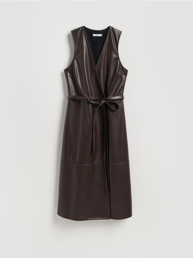 Reserved - Sukienka z imitacji skóry - brązowy