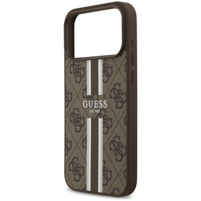 Etui GUESS 4G Printed Stripes MagSafe do Apple iPhone 17 Pro Max Brązowy