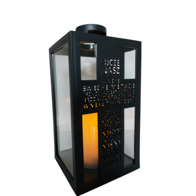 Latarenka LED Ojcze Nasz ciepły biały 27 x 13 cm czarny CORTINA