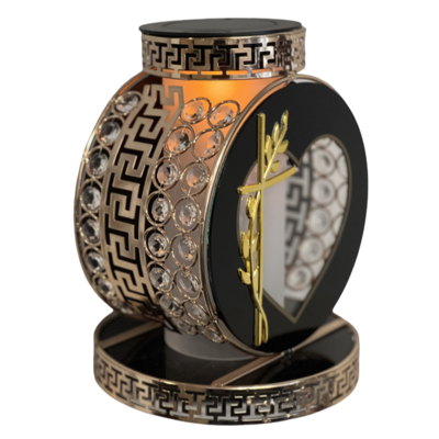 Znicz solarny koło 20 x 25 cm złoty