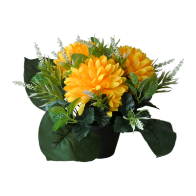 Stroik dekorowany w donicy 3 chryzantemy mix