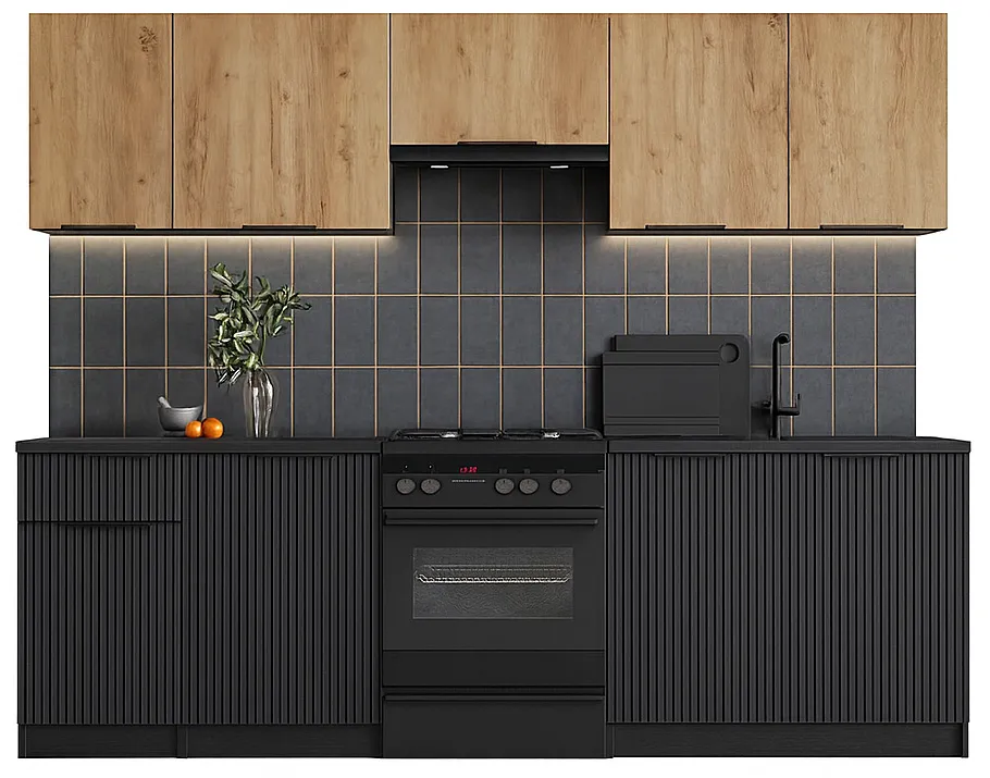 Komplet mebli kuchennych z blatem dąb artisan + czarny B2-D26