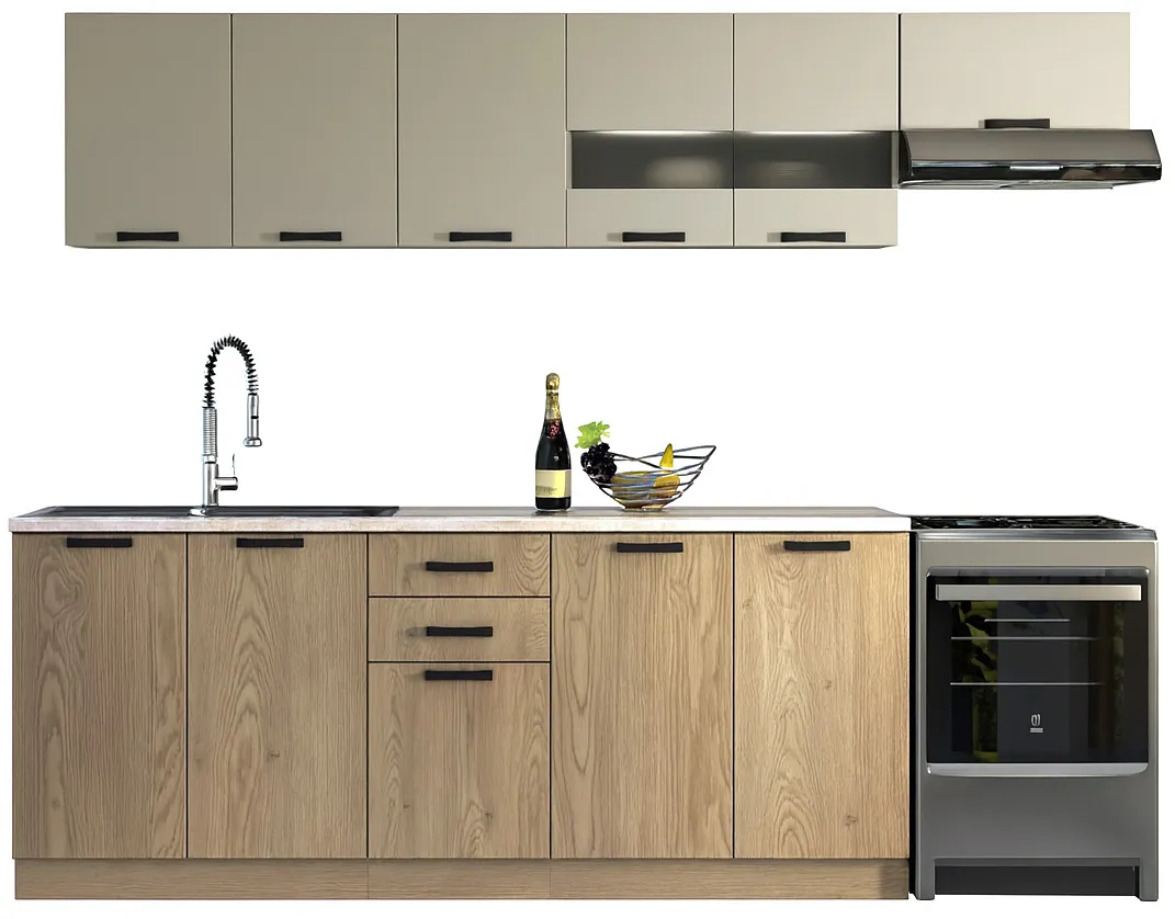 Komplet mebli kuchennych 260 cm dąb cremona + kaszmir S8-E55