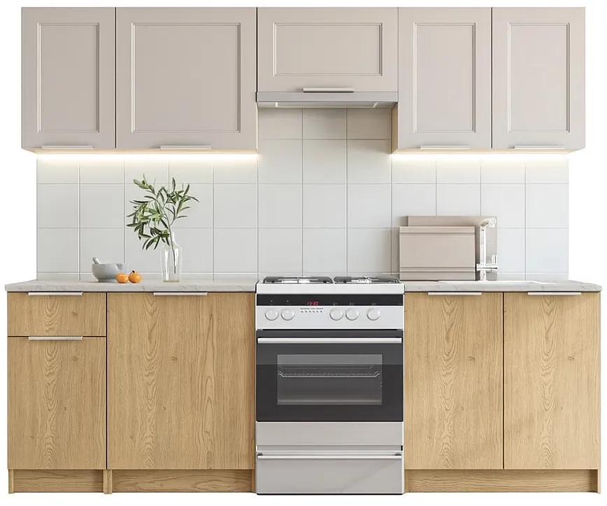 Nowoczesne meble kuchenne 240 cm dąb cremona + kaszmir P7-E79