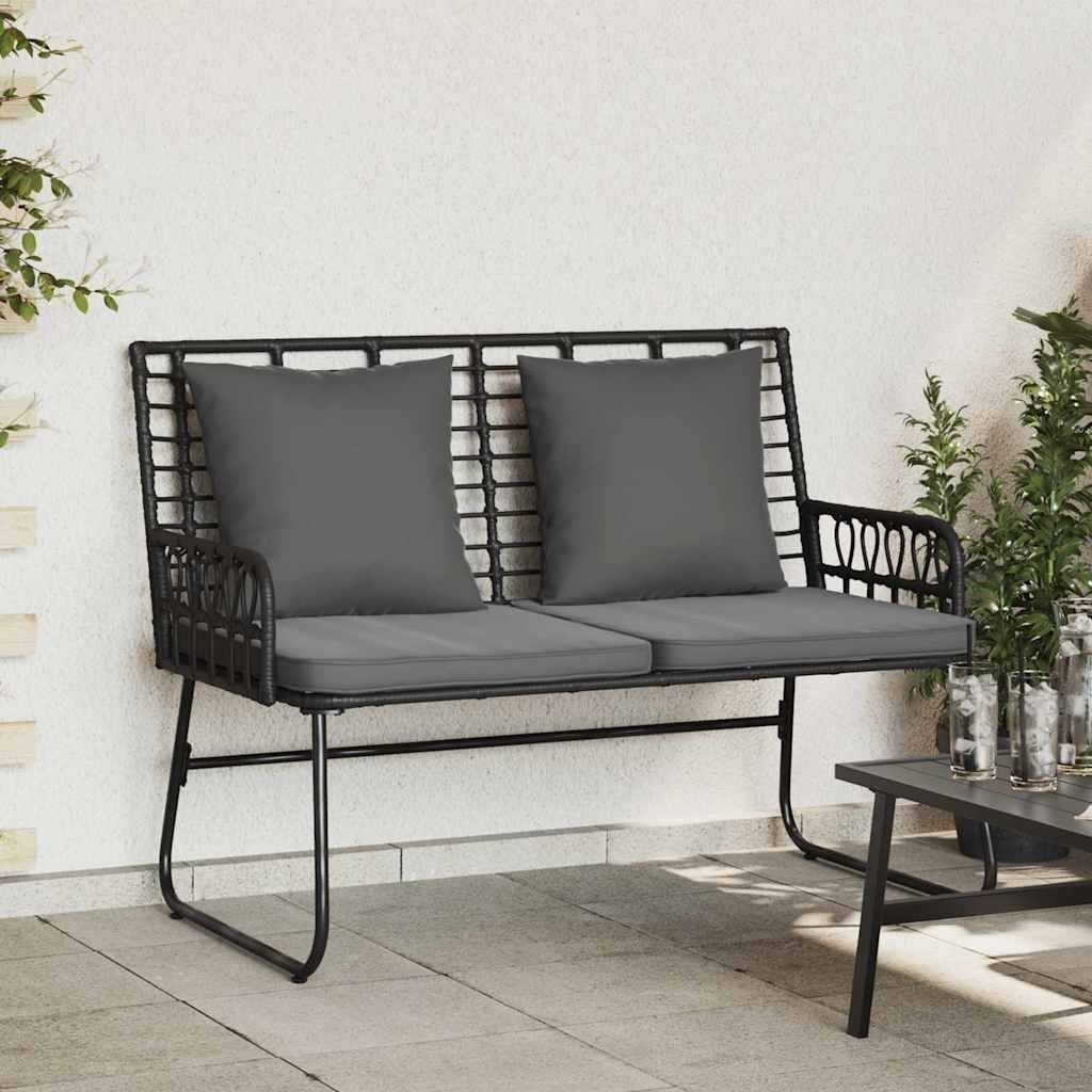 Ławka ogrodowa Czarny, Antracytowy Rattan polietylenowy, stal