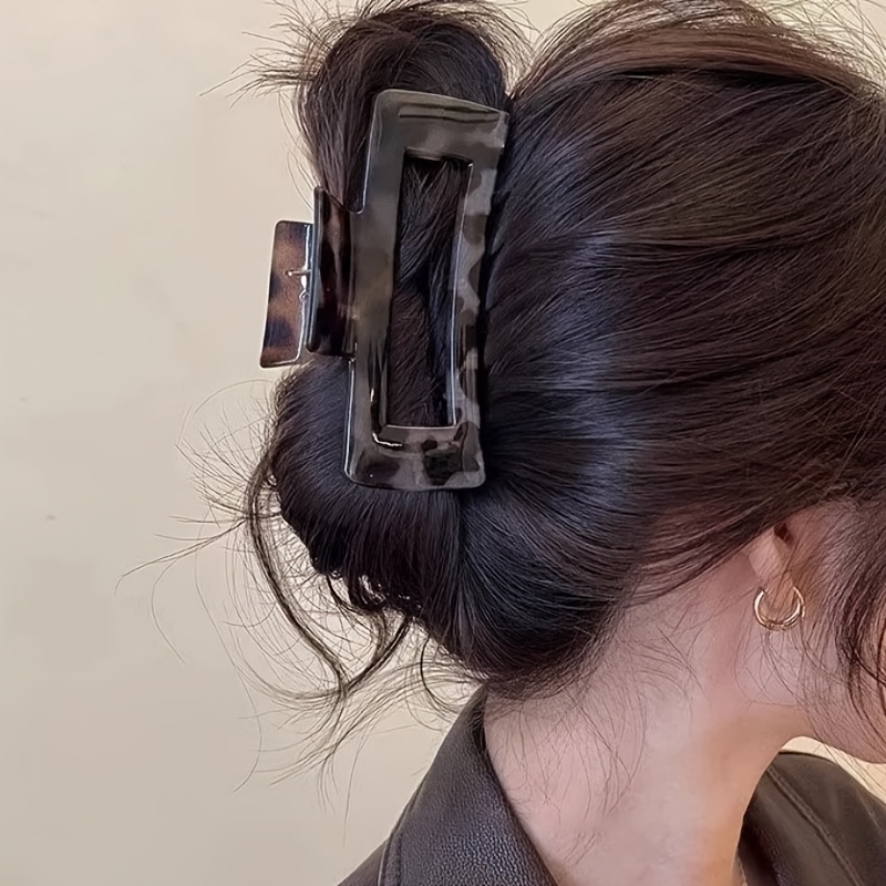 TEMU 2025 Modna Spinka do Włosów, Retro Duża Kwadratowa Spinka w Leopard Print, Minimalistyczny Klips do Updo na Czele, Uniwersalna Spinka do
