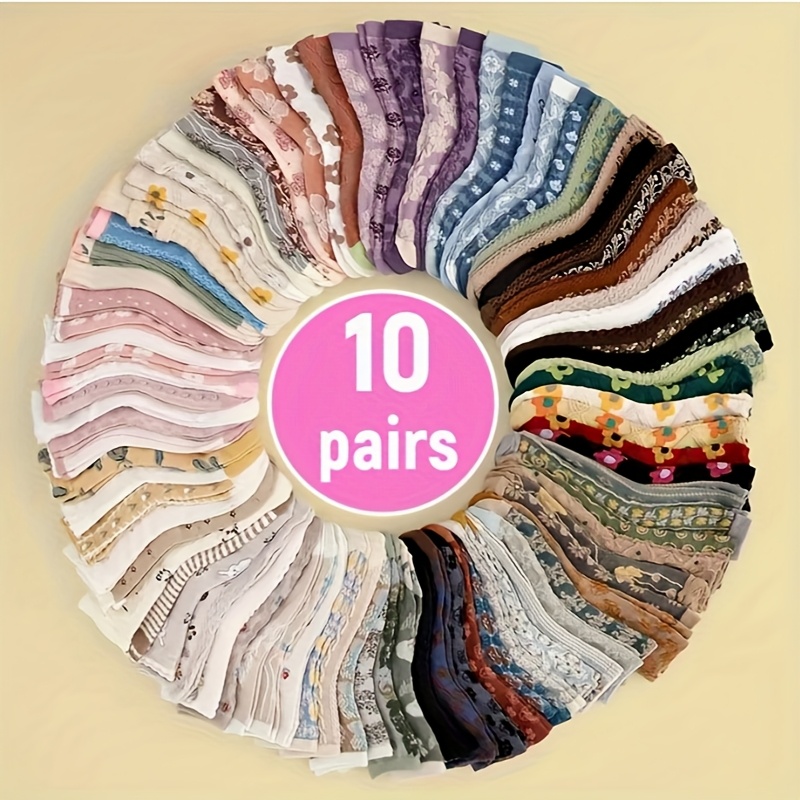 TEMU 10 par damskich skarpetek z wytłoczonymi kwiatami - oddychające, wygodne skarpetki do połowy łydki na wiosnę i , vintage forest designs, lekki