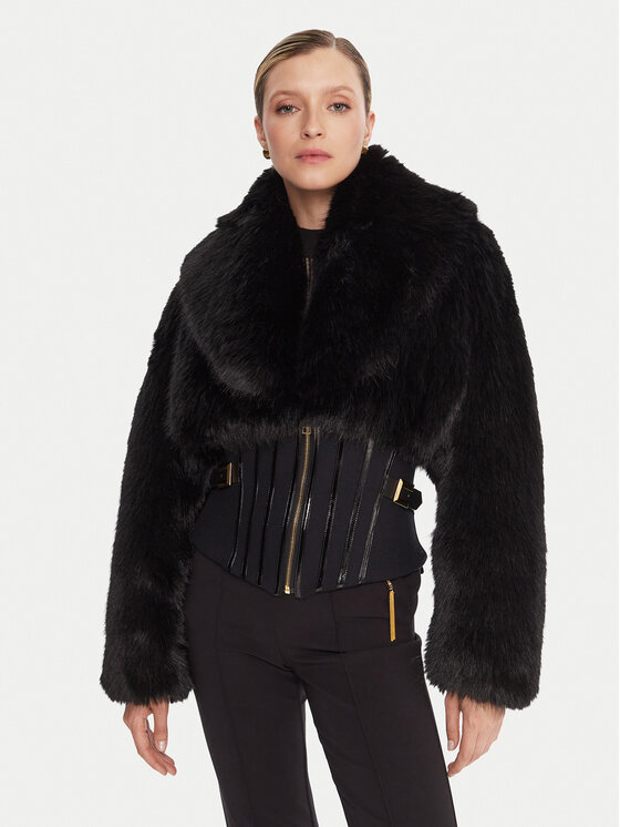 Elisabetta Franchi Futro GB-05A-57E2-V980 Czarny Regular Fit