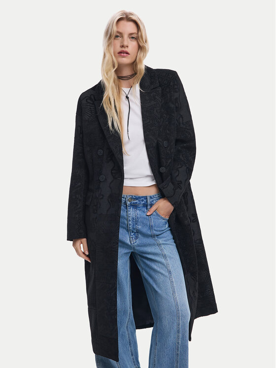 Desigual Płaszcz przejściowy Patch 25WWEW16 Czarny Regular Fit