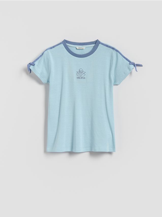 Reserved - T-shirt z lampasami - niebieski
