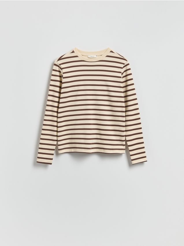 Reserved - Longsleeve z merceryzowanej bawełny - brązowy