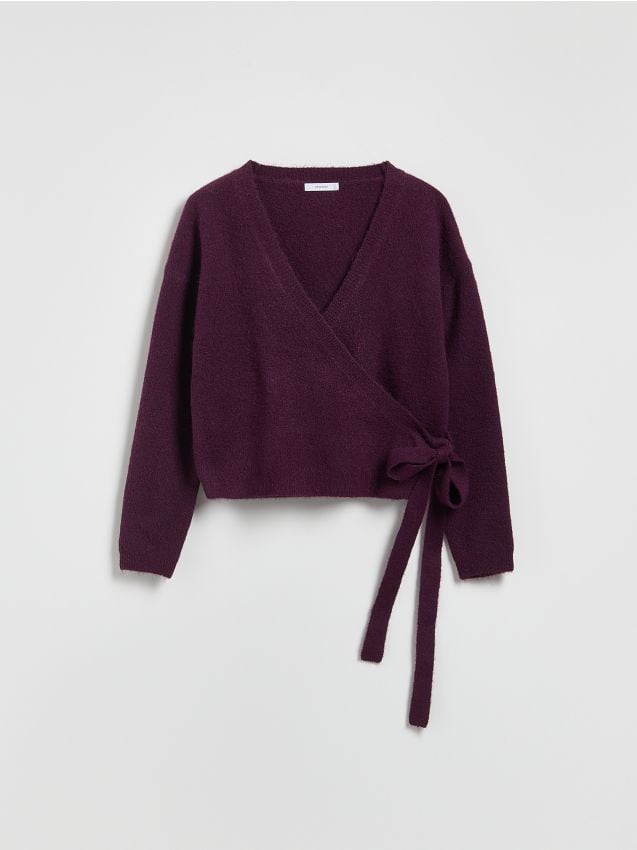 Reserved - Sweter z wiązaniem - ciemnofioletowy