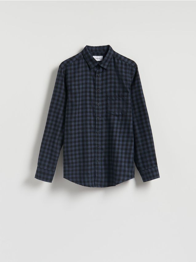 Reserved - Koszula regular fit w kratę - granatowy