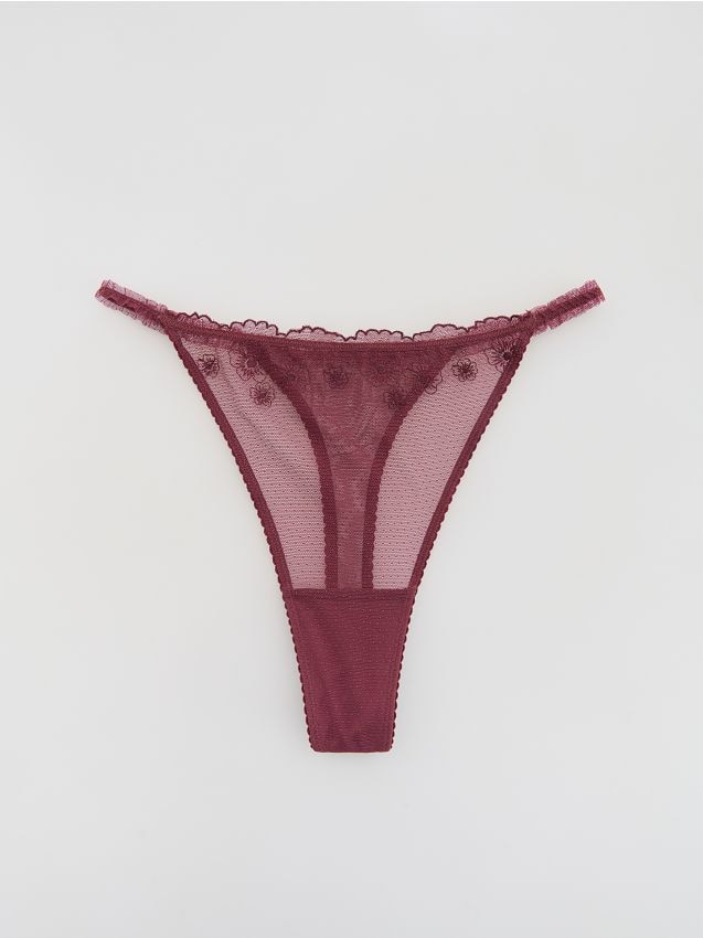 Reserved - Siateczkowe stringi z haftem - fioletowy