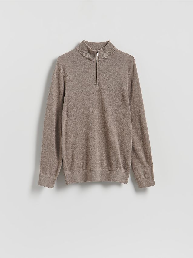 Reserved - Sweter z zapinanym golfem - beżowy