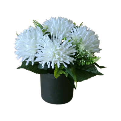 Stroik dekorowany w donicy 4 chryzantemy mix