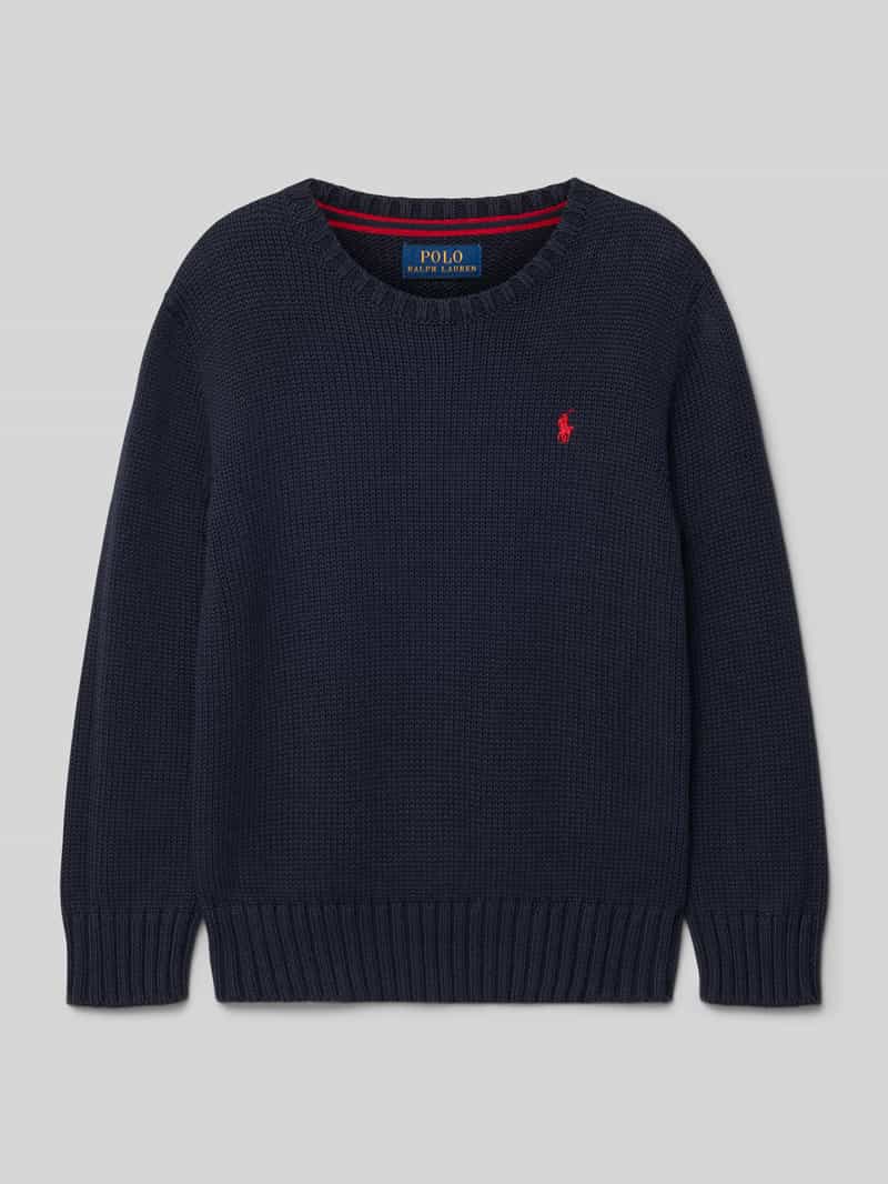 Sweter z dzianiny z wyhaftowanym logo