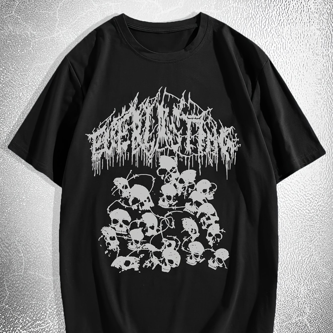 TEMU Męski Casualowy T-Shirt z Nadrukiem Czaszki - Miękki Poliester, Okrągły Dekolt, Krótki Rękaw, Na Cały Rok