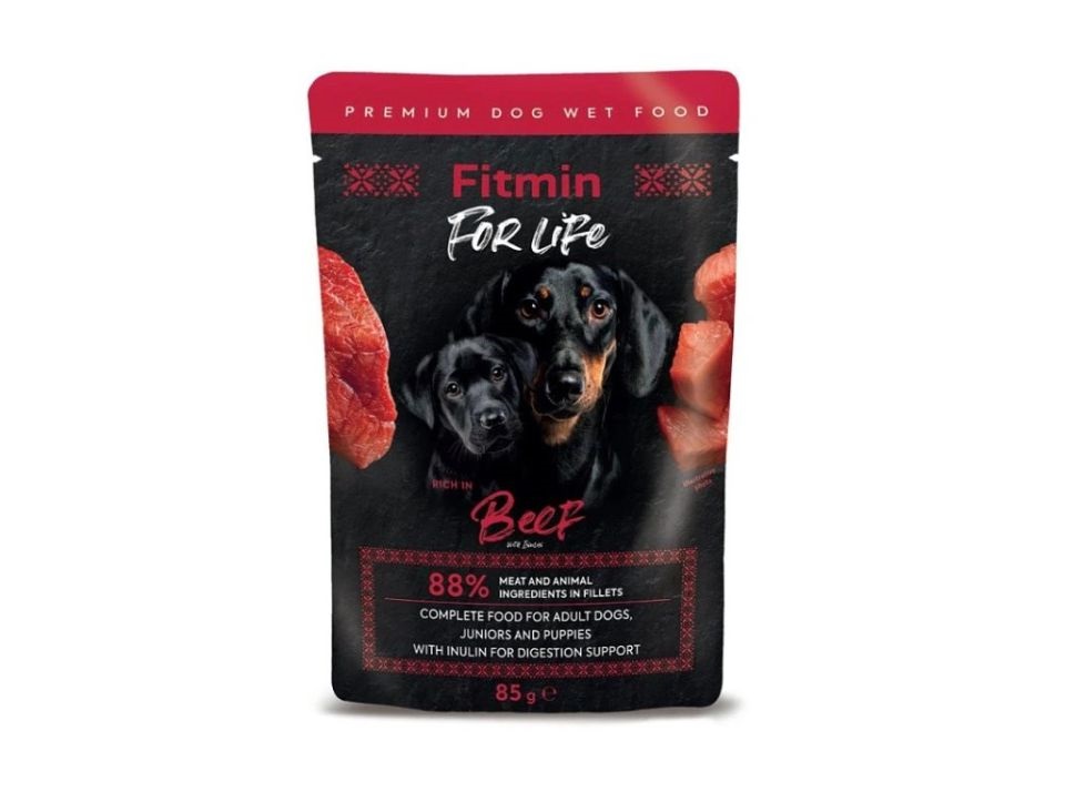 FITMIN For Life Adult and Puppies Beef 85 g fileciki z wołowiną w sosie dla szczeniąt i dorosłych psów