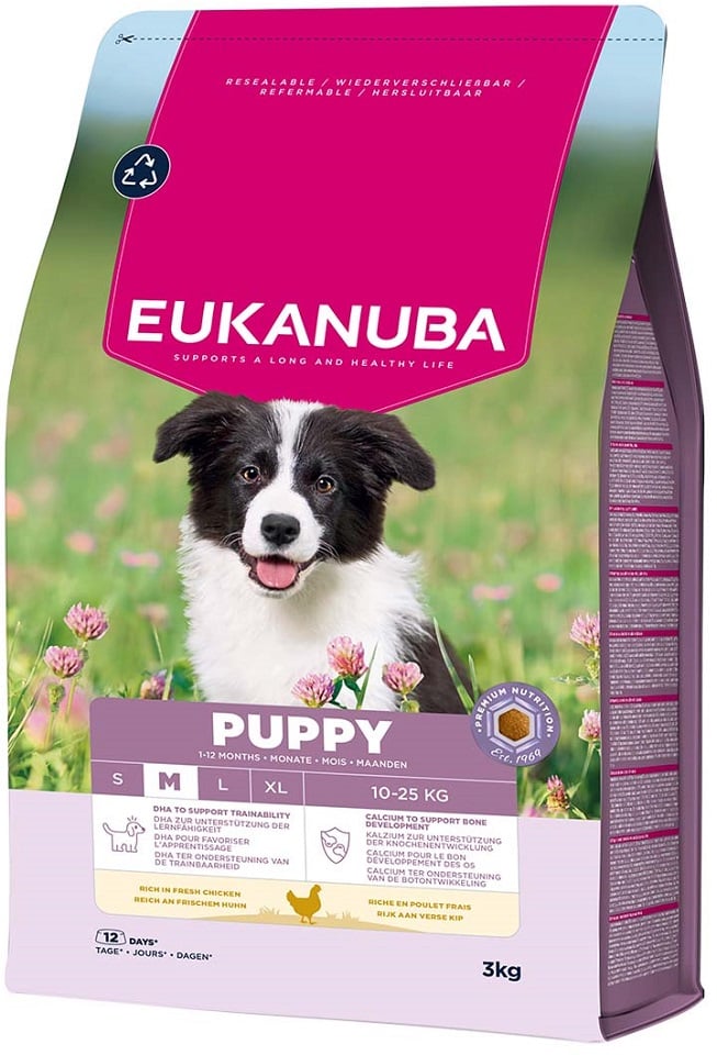 EUKANUBA Puppy Medium Breeds Chicken 3 kg sucha karma dla szczeniąt ras średnich bogata w świeżego kurczaka