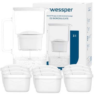 Dzbanek filtrujący szklany Wessper AquaMax 3l 10x Filtr do wody