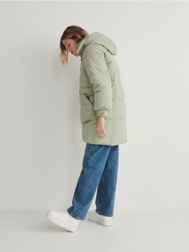 Reserved - Pikowany płaszcz - jasnozielony