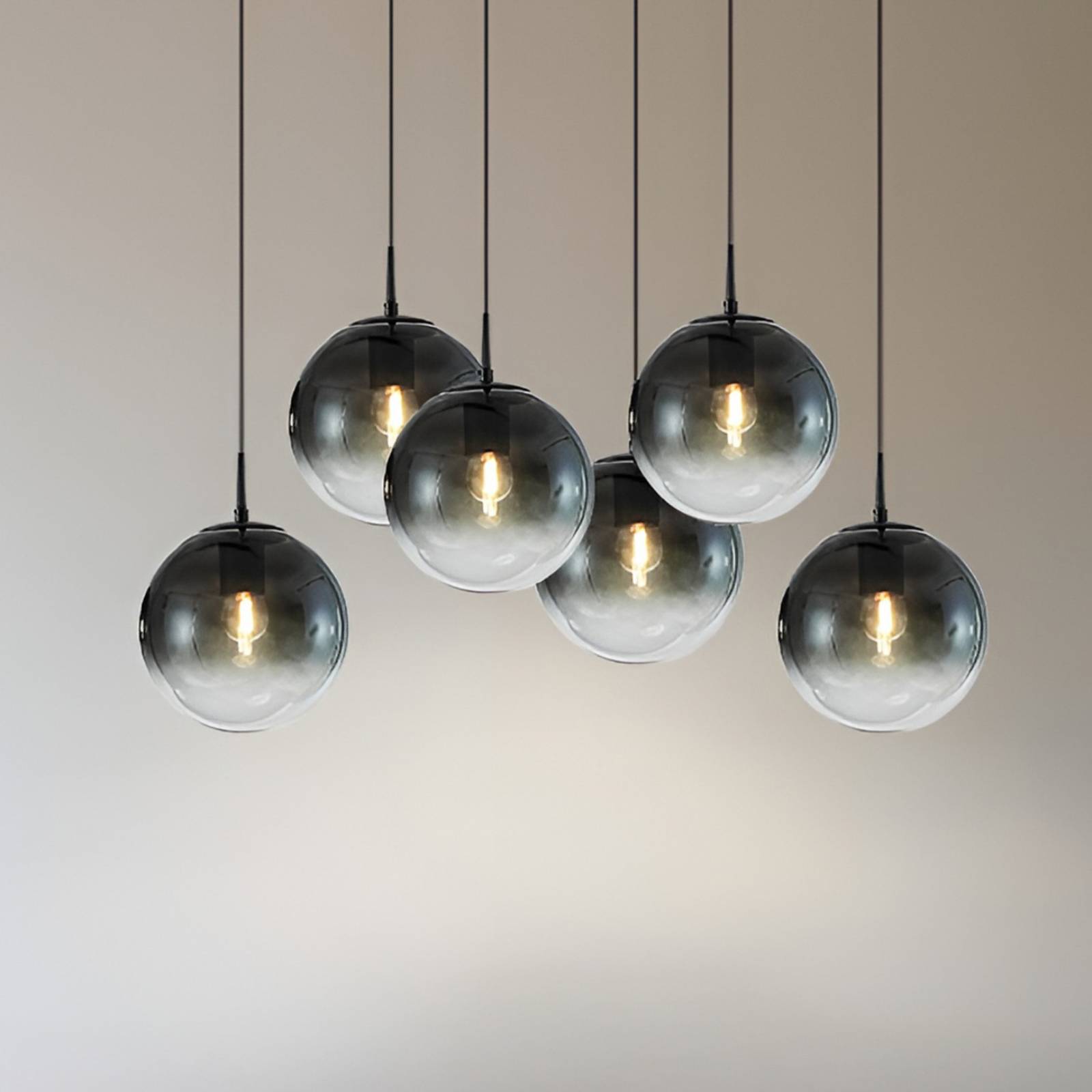 Lampa wisząca szklana Veloura Lucande, możliwość ściemniania, przezroczysty / transparentny, salon / jadalnia, szkło, design