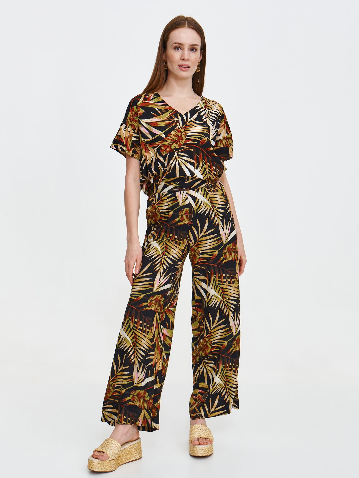 Wiskozowe spodnie z tropikalnym wzorem