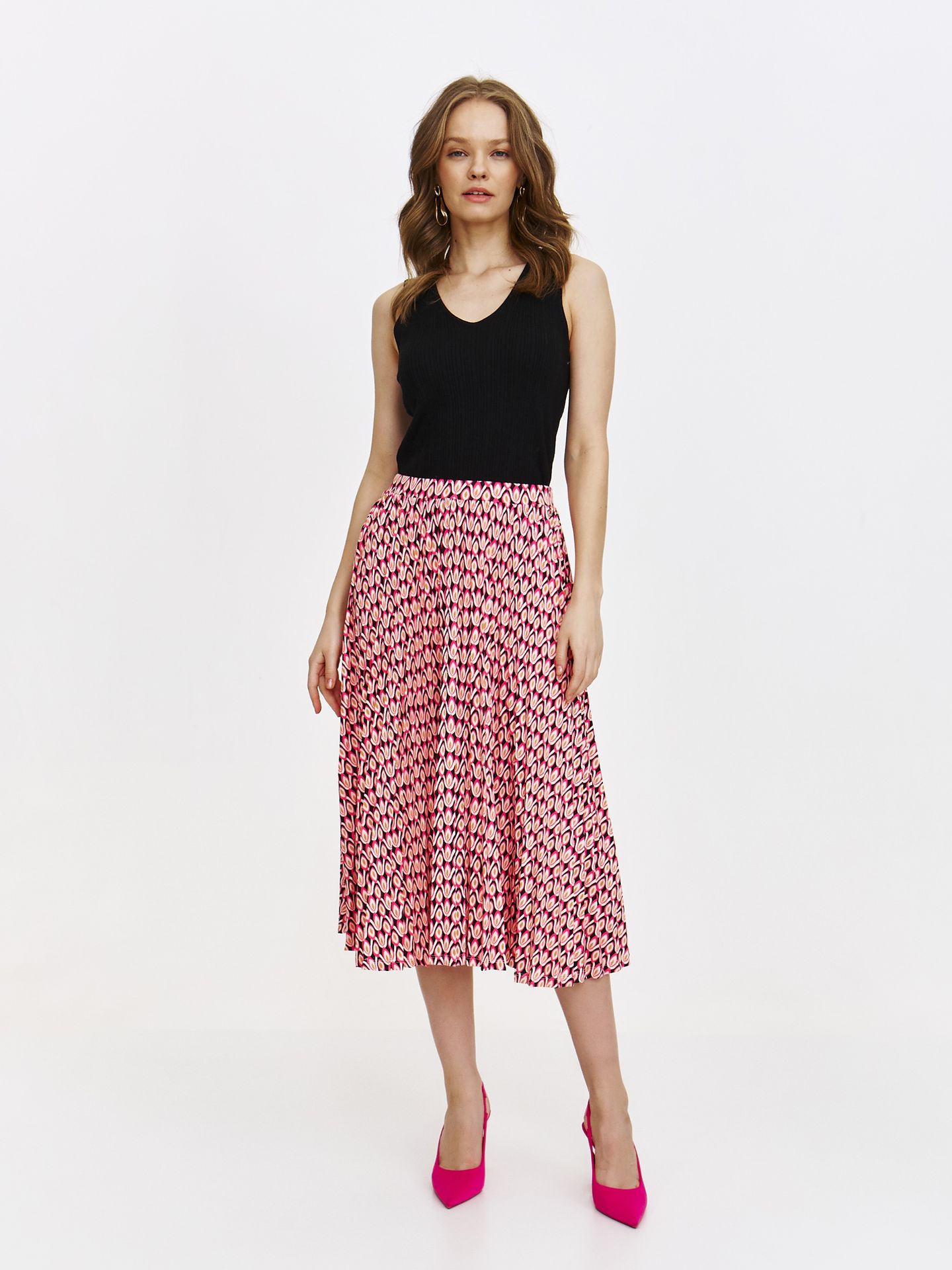 Plisowana spódnica midi z różowym printem