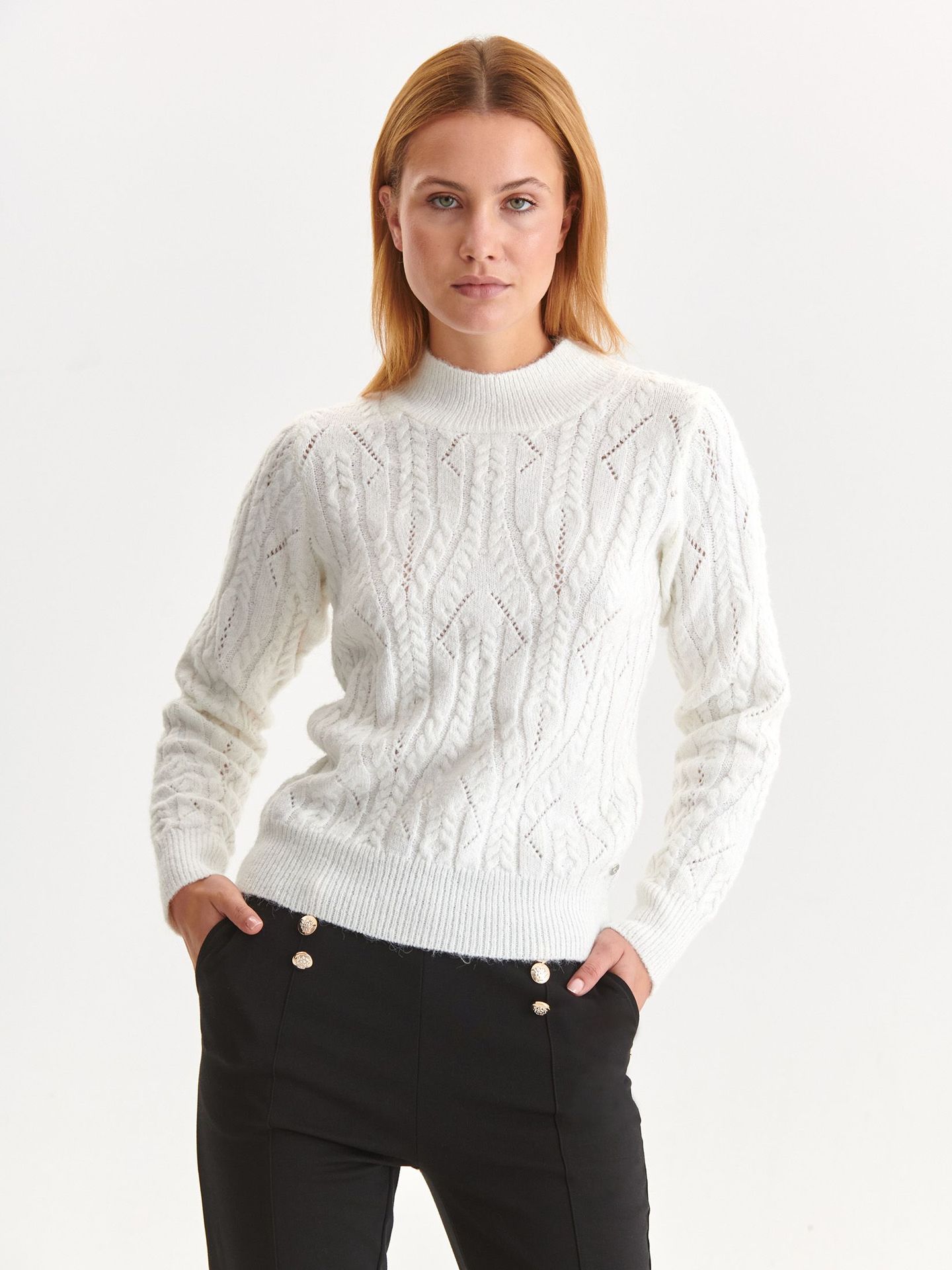 Golfy damskie biały - SSW3491BI sweter golf długi rękaw - TOP SECRET - Odzieżowy sklep internetowy TOP SECRET