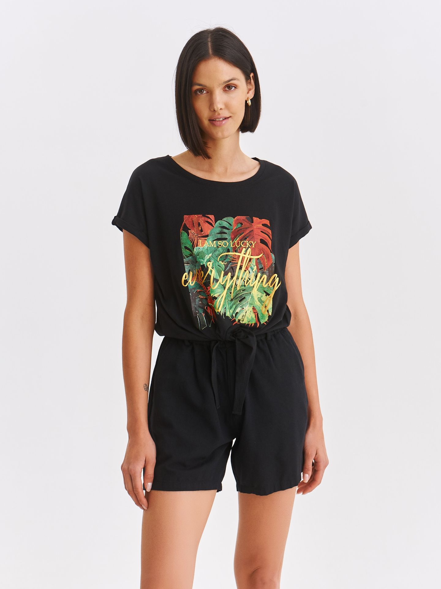 T-shirt damski czarny - SPO6230CA t-shirt krótki rękaw - TOP SECRET - Odzieżowy sklep internetowy TOP SECRET