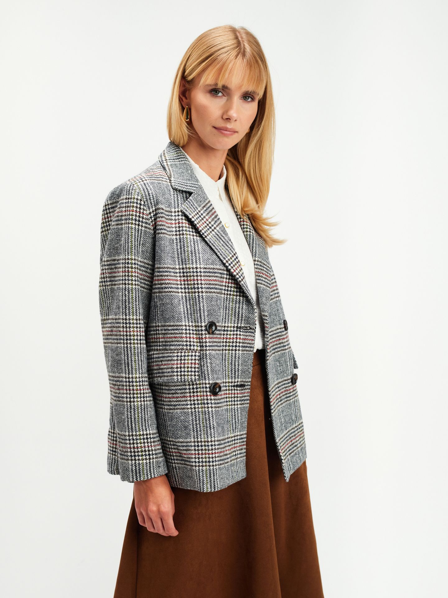 Dwurzędowa kurtka w kratę