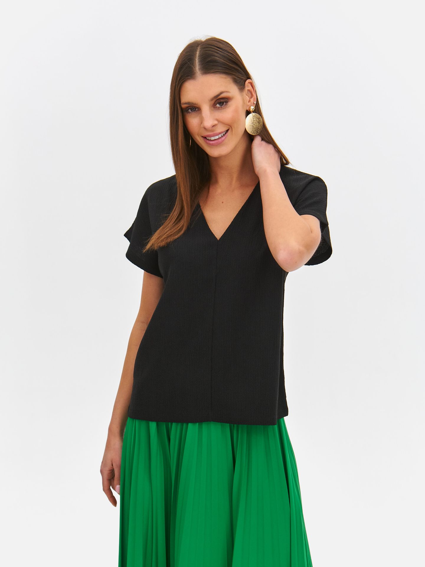 T-shirt damski czarny - SPO6137CA t-shirt krótki rękaw - TOP SECRET - Odzieżowy sklep internetowy TOP SECRET