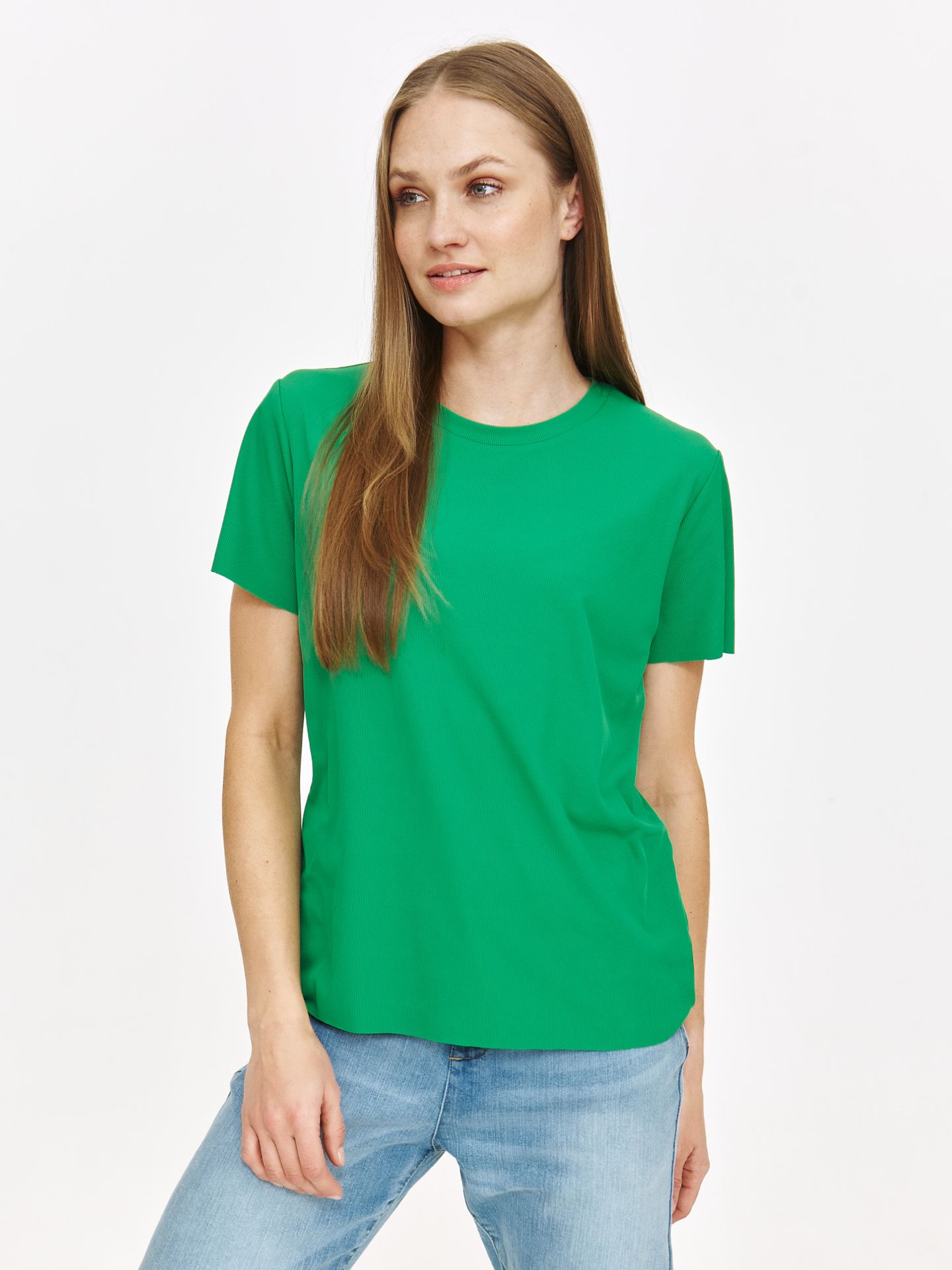 Zielony t-shirt ze strukturą w prążek